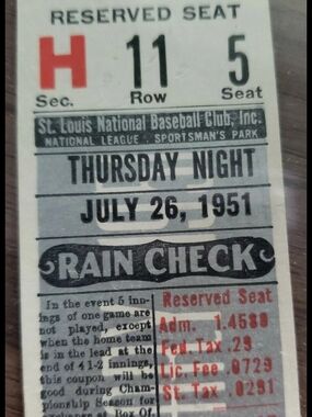1951 St. Louis Cardinals Baseball Ticket Stub Sportsman Park Nice